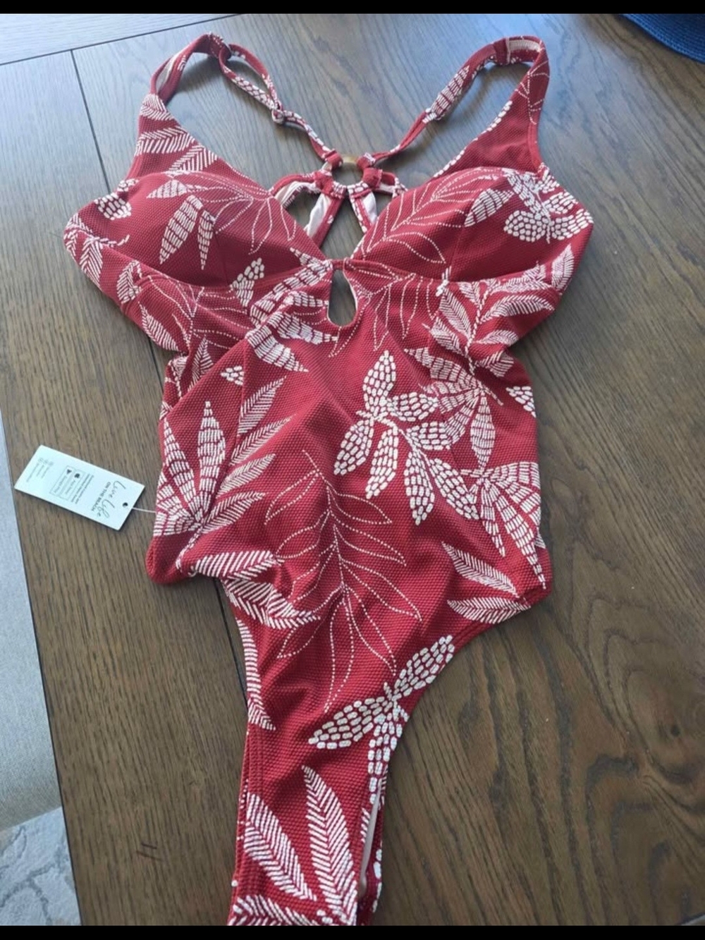 Cupshe Red One-Piece Swimsuit with White Leaf Pattern